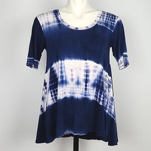 ⭐️3/ $30⭐️ Acemi Blue Tie Dye Women's Short Sleeves Top Round Neck A Line Sz S/M